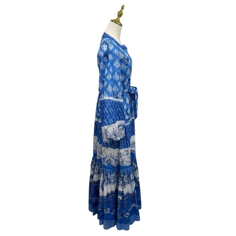 A Loves A Border Print Mandarin Collar Long Sleeve Button Front/Tie Maxi Dress - Picture 9 of 12